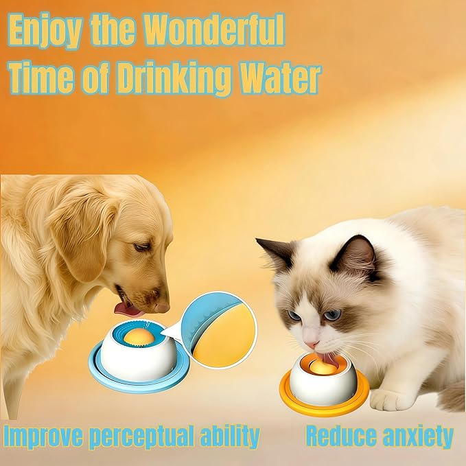 Dog Slow Feeder Bowl with Lick Ball - Durable Licking Toy for Anxiety, Mess-Free Liquid Treats, Easy Clean Bowl for Fast Eating Dogs & Cats (Blue)