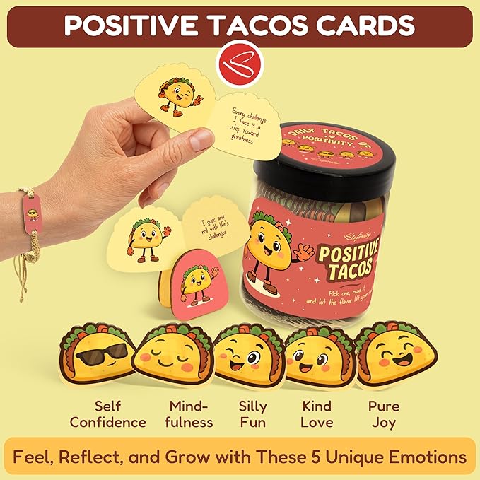 Stofinity Positive Taco Gifts For Birthday- Funny Affirmation Cards For Teen Girl Gift Trendy Stuff, Unique Coworker Christmas Gifts For Women Friend, Thanksgiving Basket Gift For Teacher