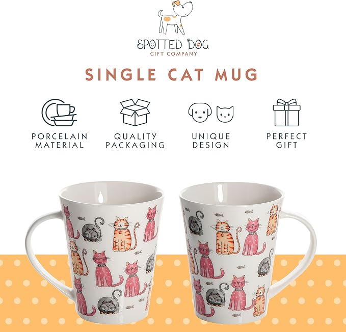 SPOTTED DOG GIFT COMPANY Cat Mug, 12.2 oz Ceramic Coffee Mug & Tea Cup, Happy Cats Themed, Microwave & Dishwasher Safe, Cute Cat Gifts for Women and Animal Lovers