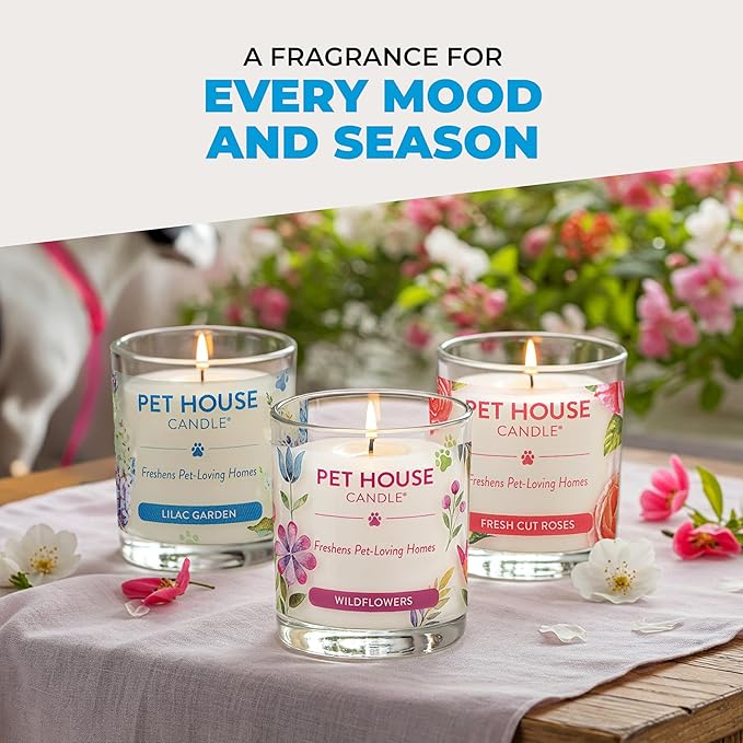 Pet House Candles, Clean Long-Lasting Pet Odor Candles for Home, Plant-Based, 60 Hour Burn Time - Lemon Cupcake, 9 oz