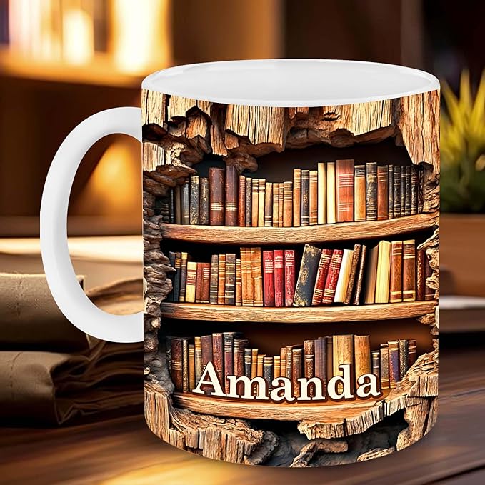 Personalized Book Lover Gifts - Book Lovers Gift For Bookworm, Readers, Librarians, Bookish - Library Bookshelf Mug Custom Avatar & Name - Bookish Gift For Friends, Women, Her