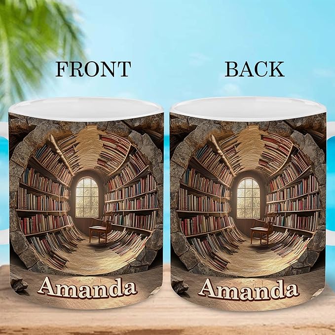 Personalized Book Lover Gifts - Book Lovers Gift For Bookworm, Readers, Librarians, Bookish - Library Bookshelf Mug Custom Avatar - Bookish Gift For Friends, Women, Her