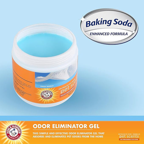 Arm & Hammer Pet Scents Gel Odor Eliminator,Solid Baking Soda Deodorizer for Pet Areas,Homes,Litter Boxes,and Rooms,Long-Lasting Odor Control,Fresh Breeze Scent,15 Oz,(Pack of 12)