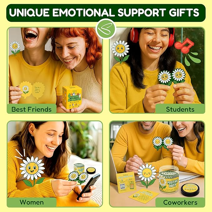 Stofinity Positive Daisy Gifts For Women - Emotional Support Flowers For Teachers Appreciation Gifts, Jar of Positive Affirmations Cards For Teens, Inspirational Gift Cute Desk Accessories