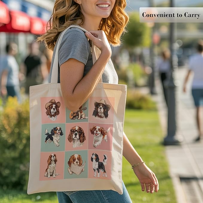 Pets Lover Gifts Tote Bag for Women, Dogs Cats Bee Aesthetic Canvas Bag with Inner Pocket