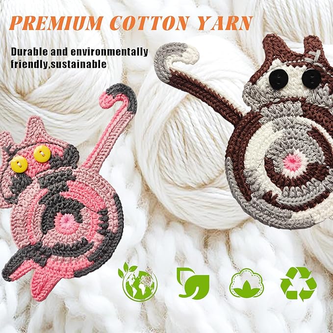 4PCS Cute Cat Cup Coasters, Gifts for Cats Lovers, Cat Coaster Woven Creative Knitted Coasters Funny Drink Insulation Coffee and Tea Coaster Table Protection Desktop Gifts