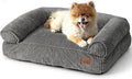 FUKUMARU Dog Couch Bed, Corduroy Cozy Cat Bed for Indoor Cats with Washable Cover, 28in Waterproof Orthopedic Dog Beds Sofa for Small Dogs and Large Cats, Cute Warm Cotton Pet Sofa, Grey