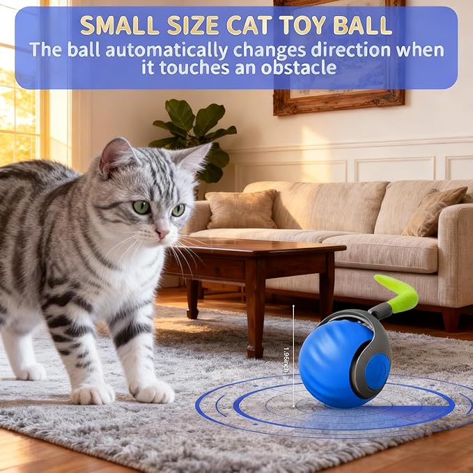 Cat Toys for Indoor Cats-Automatic Interactive Cat Toy with 2 Speeds Rechargeable Cat Enrichment Toys(Blue)