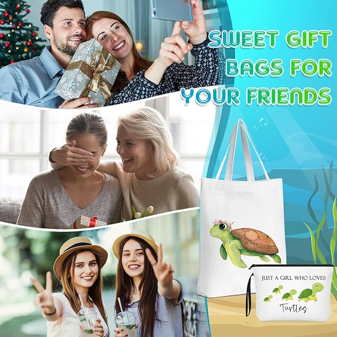 Sieral 2 Pcs Animal Lover Bag Graduation Gift for Women Travel Canvas Tote Portable Zipper Pouch Canvas Reusable Grocery Tote