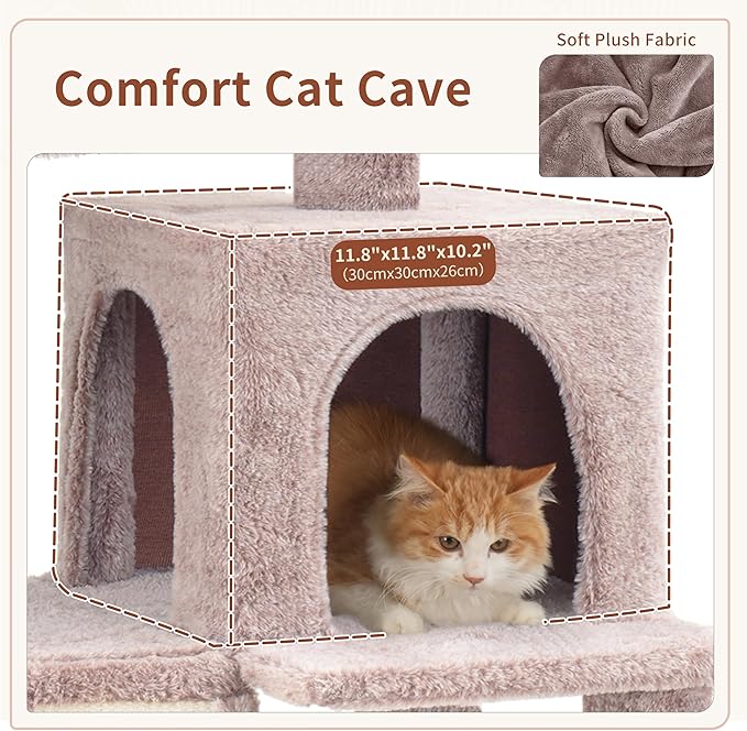 Gitelsnour Multi-Level Cat Tree for Indoor Cats, Cat Tower with 2 Scratching Boards, 2 Plush Padding Platforms, Cat Condo House with Hammock, Basket, Muchroom GCT022MU