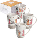 SPOTTED DOG GIFT COMPANY Cat Mugs, 12.2 oz Coffee Mug Set of 4, Happy Cats Themed Ceramic Tea Cups, Microwave & Dishwasher Safe, Cute Cat Gifts for Women and Animal Lovers