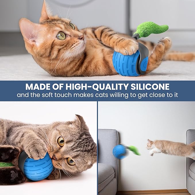 Speedy Tail 2.0 Interactive Cat Toy – Smart Self-Moving Ball with 3 Feather Tails, Rechargeable USB Powered, Quiet Motor, Indoor Pet Toy for Cats & Small Dogs