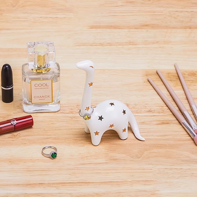 PUDDING CABIN White Dinosaur Ring Holder, Engagement Wedding Ring Stand, Dinosaur Gifts, Cute Preppy Room Decor, Birthday Gifts for Women Her Girls Friends, Bridal Shower Bridesmaid Gifts