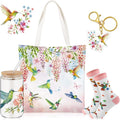 Paterr 4 Pcs Hummingbird Gifts for Women, Hummingbird Lover Gifts for Valentine's Day Birthday Mother's Day Decorations, with Canvas Tote Bag 16oz Glass Coffee Cup with Straw Cute Keychain Socks