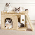 Cat Tree Tower Bed with Scratching Post for Indoor, Heavy Duty Small Stand House Condo for Large Cats & Kittens, Platform Perch Hideout Climb Rest Area, Modern Sturdy Furniture, Beige