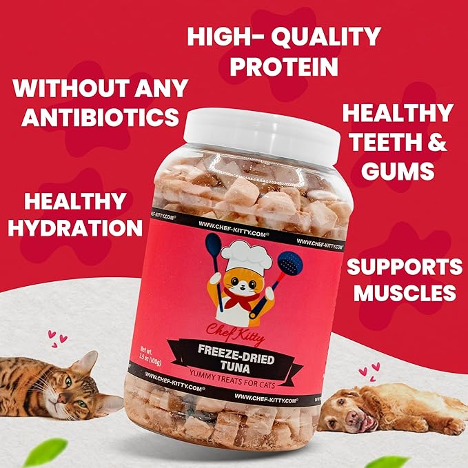 Tuna Cat Treats, 100% Wild Caught | Freeze Dried Dog Treats, High Protein | Grain-free, Single Ingredient Cat & Dog Food Toppers | No Additives or Preservatives | Inspected & Tested in USA | 3.5 oz
