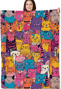 Colorful Cat Blanket Gifts - Funny Cat Soft Fleece Throw Blankets - Perfect for Cat Lovers, Kids, and Cozy Home Decor - 60x80 Inches