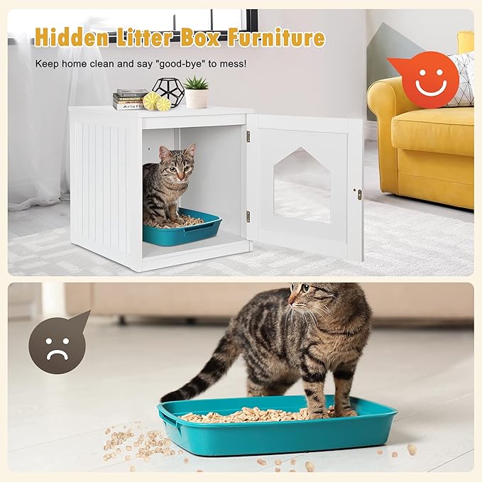 Litter Box Enclosure Cat Litter Box Furniture Hidden Litter Box Furniture Indoor Box Cabinet Cat House Side Table Nightstand (White)