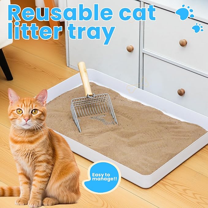 Maxdot 2 Pcs Reusable Cat Litter Tray Large Low Entry Open Litters Box Compatible with Pet Self-Cleaning Litter Box with 2 Metal Cats Shovel for Indoor Pets Easy to Clean, 22.4 x 14.8 x 2.2