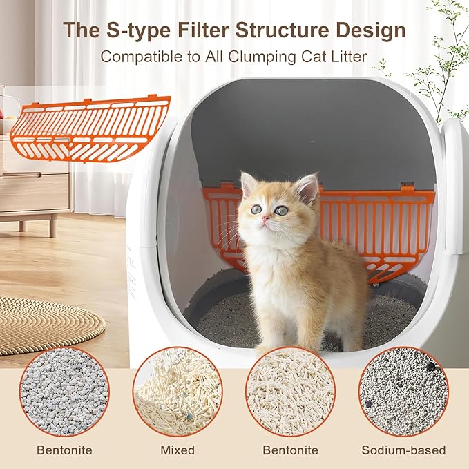 Self Cleaning Cat Litter Box, Open-Top Automatic Cat Litter Box for Multiple Cats, with Safety Protection, Smart App Control, Removable Washable Liner