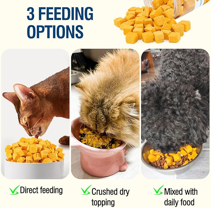 Freeze Dried Egg Yolk Cat & Dog Treats, Single Ingredient, Grain Free, Skin & Coat Health, Healthy Crunchy Rewards Perfect for Training, Food Topper for Cats & Dogs All Life Stages
