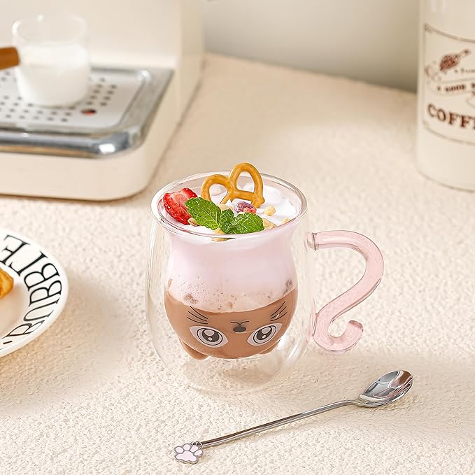 Binoster Gift Woman Birthday Cup Cat Coffee Cup Double Walled Cup A The Mug Cat Gift Mom Dad Mistress Friend Wife Idea Gift Idea Mother's Day Father's Day Valentine's Day Christmas Halloween Woman
