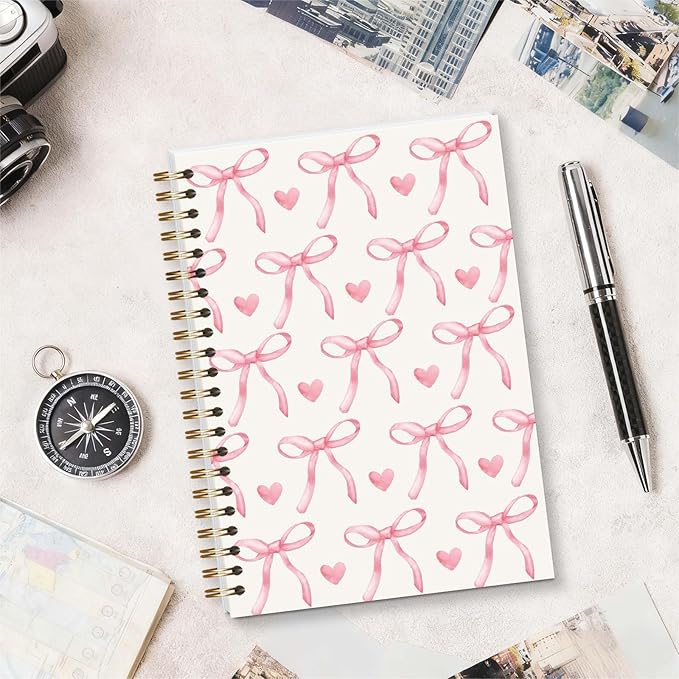 Bible Journal Spiral Notebook, Coquette Pink Bow Bible Study Supplies, Christian Gifts for Women Girls, 5.5x8.3 Inch - A13