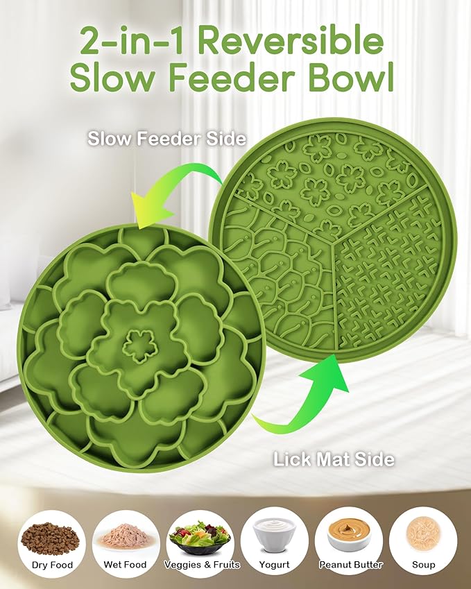 Slow Feeder Dog Bowls, Silicone Puzzle Feeder, Anti-Choking Maze Dog Food Bowl with Non-Slip Suction Cup for Medium & Small Breeds, Fast Eating Prevention, Boredom and Anxiety Reducer (Grass Green)