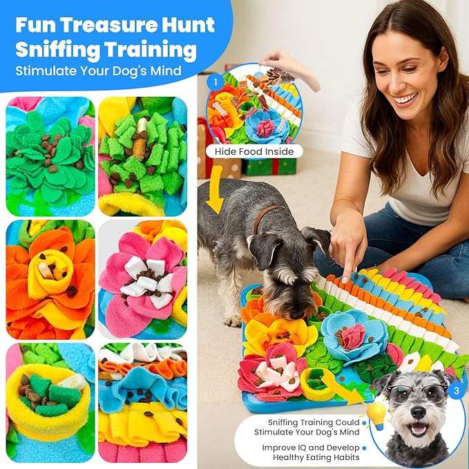 PETCARE Dog Snuffle Mat and Lick Mat Set, Interactive Enrichment Dog Puzzle Toy for Puppy Small Dogs Cats Rabbits, Cognitive Sniff Foraging Mats Mental Stimulation Treat Game Slow Feeder Mats