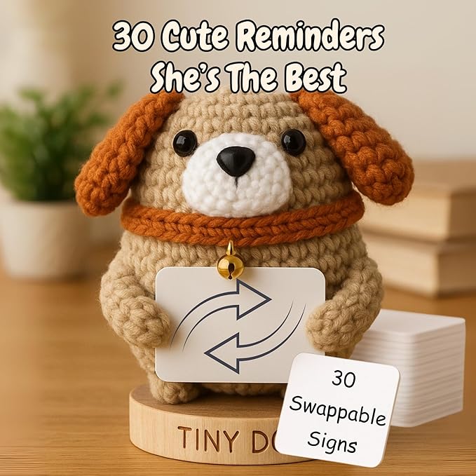 Dog Mom Gifts for Women - Tiny Dog Crochet with 30 Cute Signs for Furr Mama | Funny Birthday Gift for Pet Lovers | Funny Present for Birthday, Mothers Day, New Puppy | Cute Positive Crochet Animal