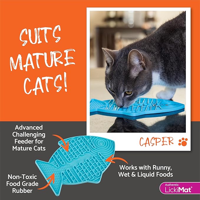 LickiMat Casper, Fish-Shaped Cat Slow Feeders Lick Mat, Boredom Anxiety Reducer; Perfect for Food, Treats, Yogurt, or Peanut Butter. Fun Alternative to a Slow Feed Cat Bowl or Dish, Purple