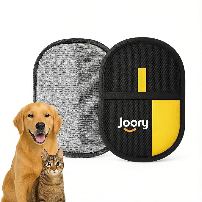 JOORY Upgraded Pet Hair Removal Glove with Static Technology, 8.5-Inch Wide Coverage, Dual Directional Brushes, Washable Black Grooming Mitt for Dogs and Cats.