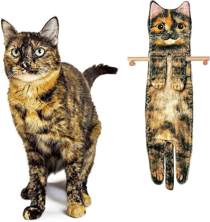 Funny Hand Towels for Bathroom Kitchen Decor - Cute Cat Hanging Hand Towel Kitchen Gadgets - Unique Housewarming Birthday Christmas Cat Lover Gift Ideas for Women Mom Lady Adults