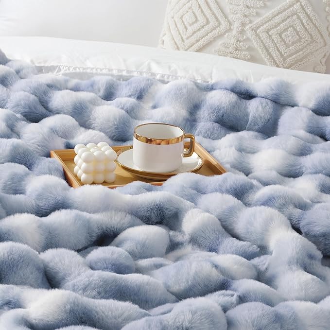 Touchat Luxury 1000GSM Faux Rabbit Fur Throw Blanket, Super Heavy Warm Cozy Grey Blankets for Couch Bed Sofa, Ruched Plush Fuzzy Elegant Soft Reversible Mink Blanket for Living Room Bedroom