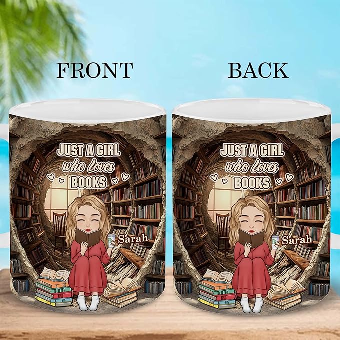 Personalized Book Lover Gifts - Book Lovers Gift For Bookworm, Readers, Librarians, Bookish - Library Bookshelf Mug With Custom Avatar - Bookish Gift For Friends, Women, Her