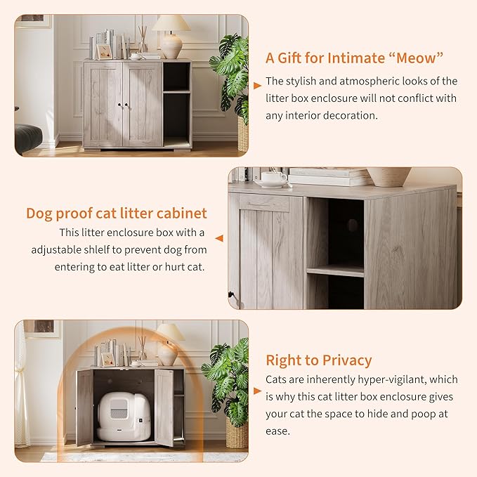 IDEALHOUSE Cat Litter Enclosure for Placing Self-Cleaning Litter Box,Power Outlet and Dog-Proof Shelf, Litter Box Cabinet,Litter Enclosure for Automatic Litter Box