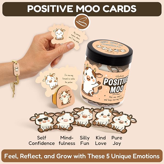 Stofinity Positive Cow Gifts For Women Cow Lovers - Daily Affirmation Cards For Men Coworkers, Cute Friend Birthday Gifts For Women Teacher, Trendy Stuff Teenage Girl Gift For Christmas, Easter