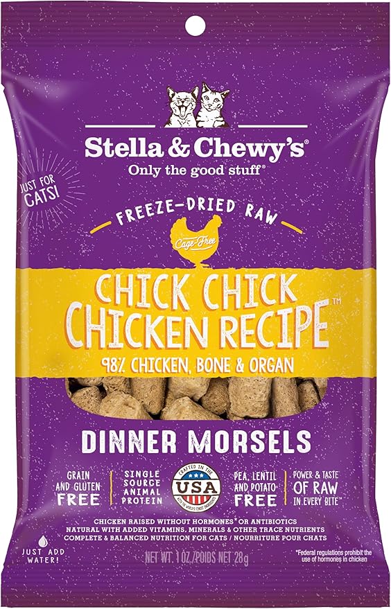 Stella & Chewy's Freeze-Dried Raw Cat Dinner Morsels - Premium Chicken Recipe with 98% Cage-Free Meat & Organs - Natural Grain-Free Cat & Kitten Food - Made in USA - 1 oz (Pack of 6)