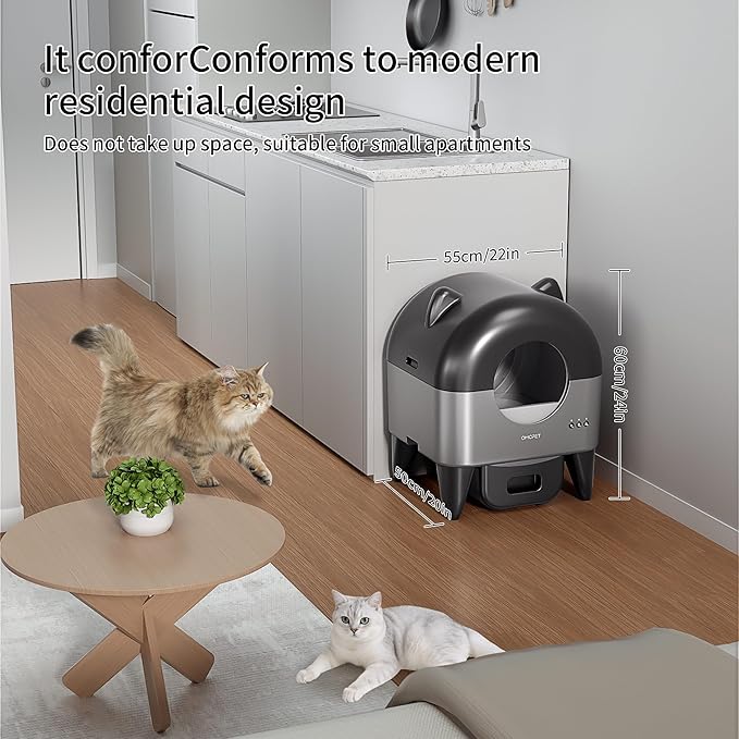 Automatic Self Cleaning Litter Box,95L Large Capacity Smart Cat Litter Box with App Control,8 Safety Sensors for Multiple Cats,Advanced Odor Control,6-Color Night Light(Black)