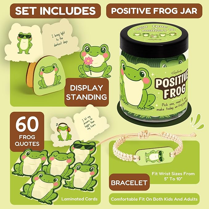Stofinity Emotional Support Frog Gifts For Women - Jar Of Daily Affirmation Cards For Teens Friend, Cute Inspirational Cards Jar For Men Coworkers, Unique Gifts For Women Birthday, Christmas
