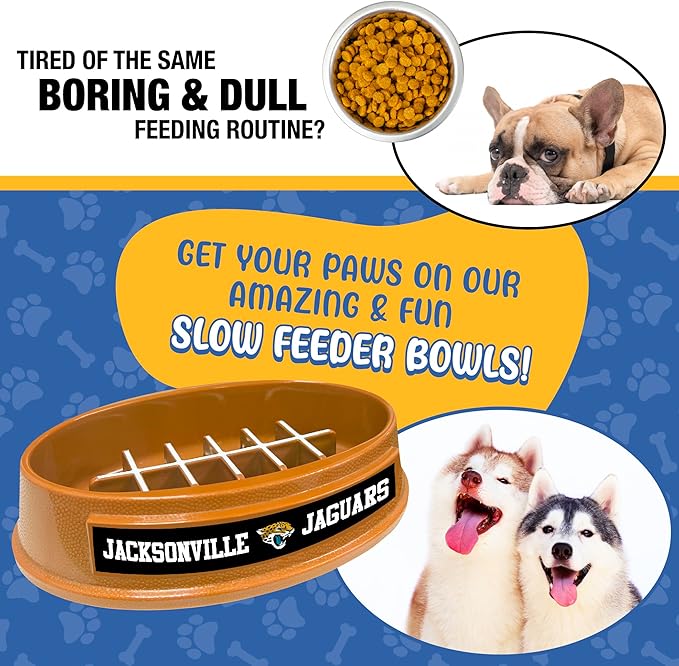NFL Super-Bowl Jacksonville Jaguars Slow Feeder Dog & Cat Bowl. Football Design for Healthy Digestion. Non-Slip for Large & Small Pets