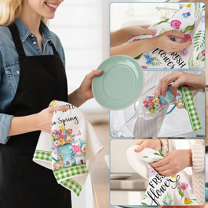 Hexagram Spring Kitchen Towels Set of 2, Flower Funny Spring Hand Towels for Bathroom Decor, Housewarming Gifts for Decorative