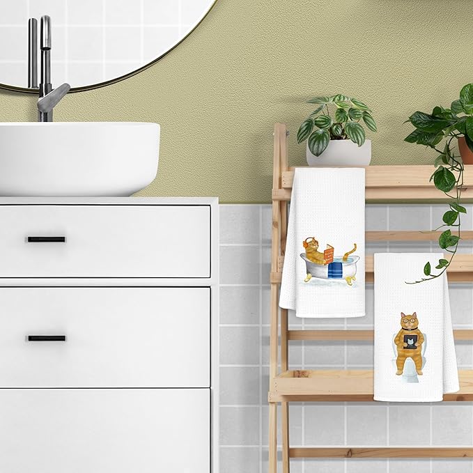 Jvpke Funny Cat Towel for Bathroom Set of 2 - Orange Cat Decor, Cat Funny Hand Towels for Bathroom Kitchen, Cat Towels for Cat Lovers, Cat Bathroom Decor, Orange Cat Gifts for Women Cat Lovers, 16x24