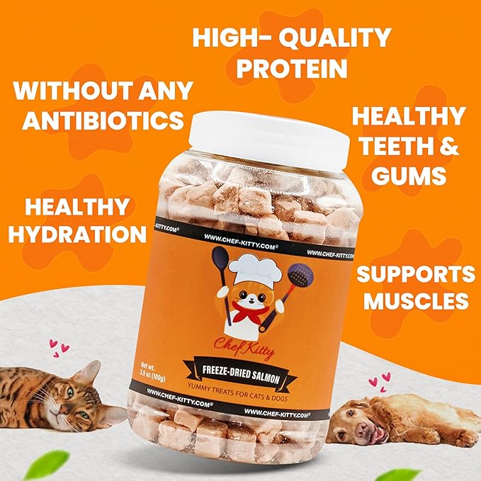 Freeze-Dried Salmon Treats for Cats & Dogs – 100% Wild Caught, Single Ingredient, High-Protein, Healthy Snack – No Additives or Preservatives – 7.0oz - Inspected & Tested in USA