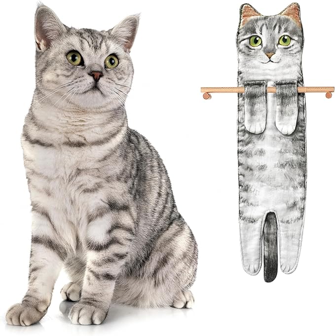 Funny Hand Towels for Bathroom Kitchen Decor - Cute Cat Hanging Hand Towel Kitchen Gadgets - Unique Housewarming Birthday Christmas Cat Lover Gift Ideas for Women Mom Lady Adults