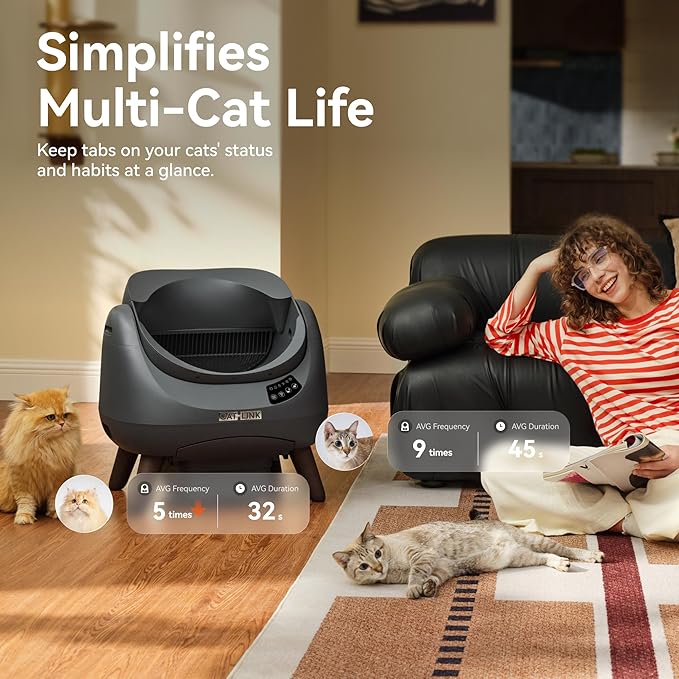 CATLINK Self Cleaning Cat Litter Box Open-X, 5G & 2.4G WiFi, Safe Anti-Pinch Automatic Litter Box Open Top, AI Waste Analysis Health Monitor, App, Odor Free - Grey/Large (Multi-Cat Household)