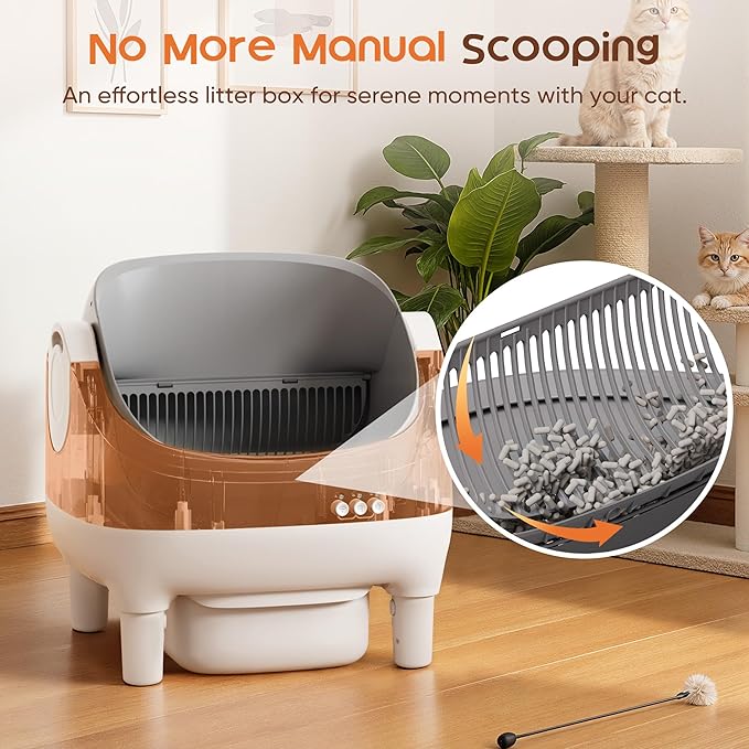 GUNJI Open-Top Cat Litter Box – Electric Auto-Cleaning System, Reliable Odor Management, Smart APP Support, 15L Large-Capacity Waste Bin, Trash Bags & Mat Included (Gray)