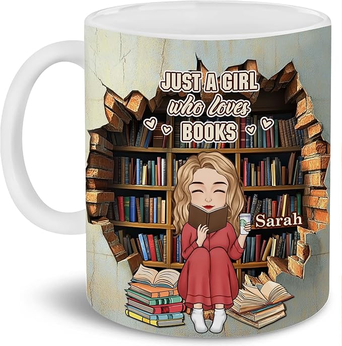 Personalized Book Lover Gifts - Book Lovers Gift For Bookworm, Readers, Librarians, Bookish - Bookshelves Hole In A Wall Mug - Bookish Gift For Friends, Women, Her