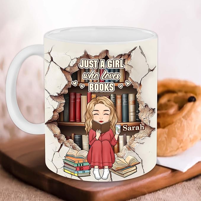Personalized Book Lover Gifts - Book Lovers Gift For Bookworm, Readers, Librarians, Bookish - Bookshelves Hole In A Wall Mug Custom Avatar - Bookish Gift For Friends, Women, Her