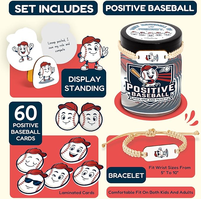 Stofinity Positive Baseball Gifts For Boys - Baseball Easter Basket Stuffers For Teens Boys, Easter Gifts Ideas For Son, Adults, Boyfriend, Daily Affirmation Cards Motivational Gift For Men, Boyfriend